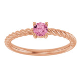 14K Gold Round Natural Pink Tourmaline Rope Solitaire Ring - Rose Gold - view 8