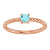 14K Gold Round Natural Blue Zircon Rope Solitaire Ring - Rose Gold - view 8