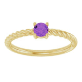 14K Gold Round Natural Amethyst Rope Solitaire Ring - Yellow Gold - view 8