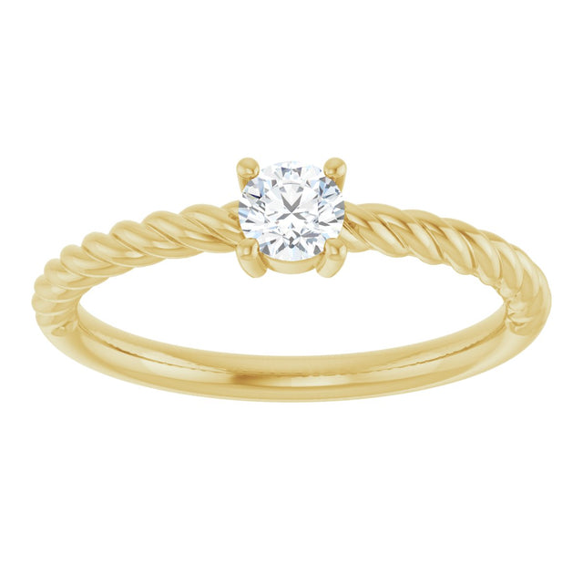 14K Gold Round Natural White Sapphire Rope Solitaire Ring - Yellow Gold - view 7