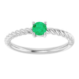 14K Gold Round Natural Emerald Rope Solitaire Ring - White Gold - view 7