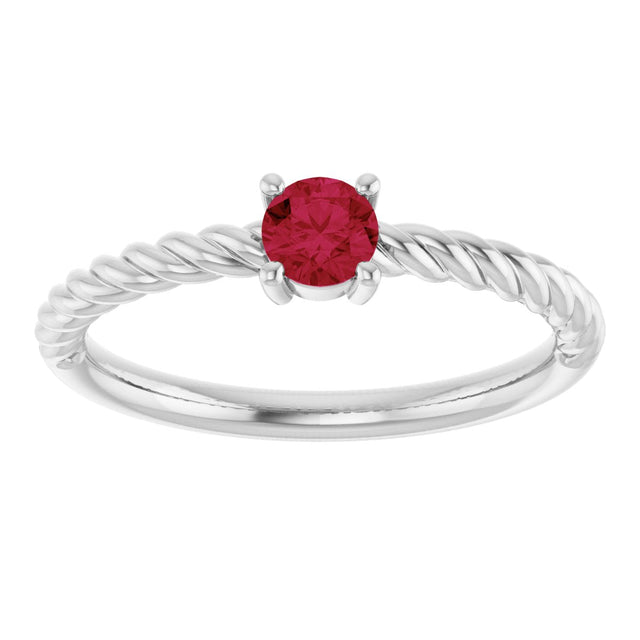Platinum Round Natural Ruby Rope Solitaire Ring - view 8