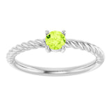 14K Gold Round Natural Peridot Rope Solitaire Ring - White Gold - view 7