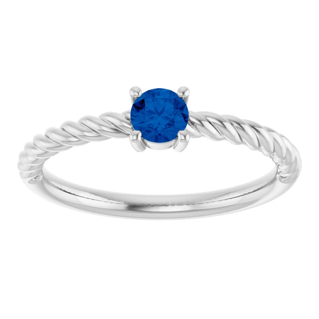 14K Gold Round Natural Blue Sapphire Rope Solitaire Ring - White Gold - view 7