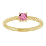 14K Gold Round Natural Pink Tourmaline Rope Solitaire Ring - Yellow Gold - view 7