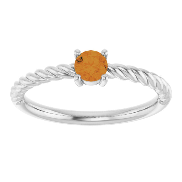 14K Gold Round Natural Citrine Rope Solitaire Ring - White Gold - view 7