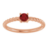 14K Gold Round Natural Mozambique Garnet Rope Solitaire Ring - Rose Gold - view 8