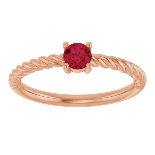 14K Gold Round Lab-Grown Ruby Rope Solitaire Ring - Rose Gold - view 8