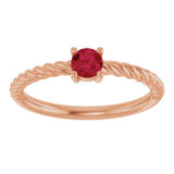 14K Gold Round Natural Ruby Rope Solitaire Ring - Rose Gold - view 8