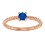 14K Gold Round Natural Blue Sapphire Rope Solitaire Ring - Rose Gold - view 8