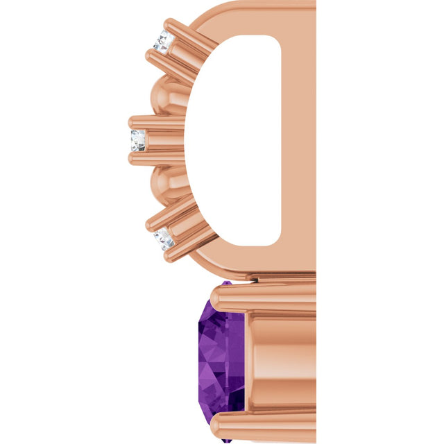 14K Gold Round Amethyst Accented Pendant - Rose Gold - view 6