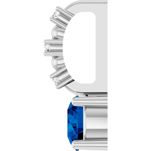 14K Gold Round Blue Sapphire Accented Pendant - White Gold - view 6