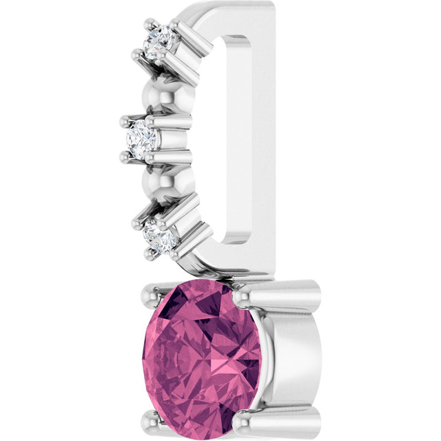 14K Gold Round Pink Tourmaline Accented Pendant - White Gold - view 5