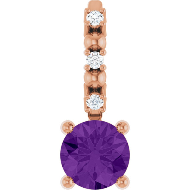 14K Gold Round Amethyst Accented Pendant - Rose Gold - view 4