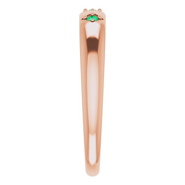 14K Gold Round Natural Emerald Stackable Ring – 1.5mm Stones - Rose Gold - view 4