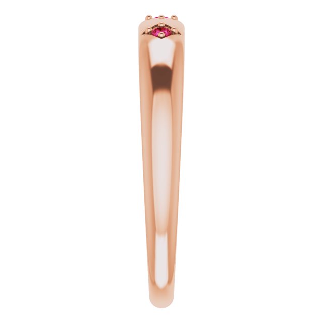 14K Gold Round Natural Ruby Stackable Ring – 1.5mm Stones - Rose Gold - view 4