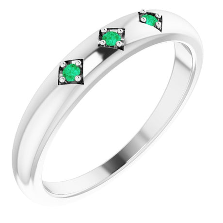 Platinum Round Natural Emerald Stackable Ring – 1.5mm Stones