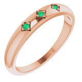 14K Gold Round Natural Emerald Stackable Ring – 1.5mm Stones - Rose Gold