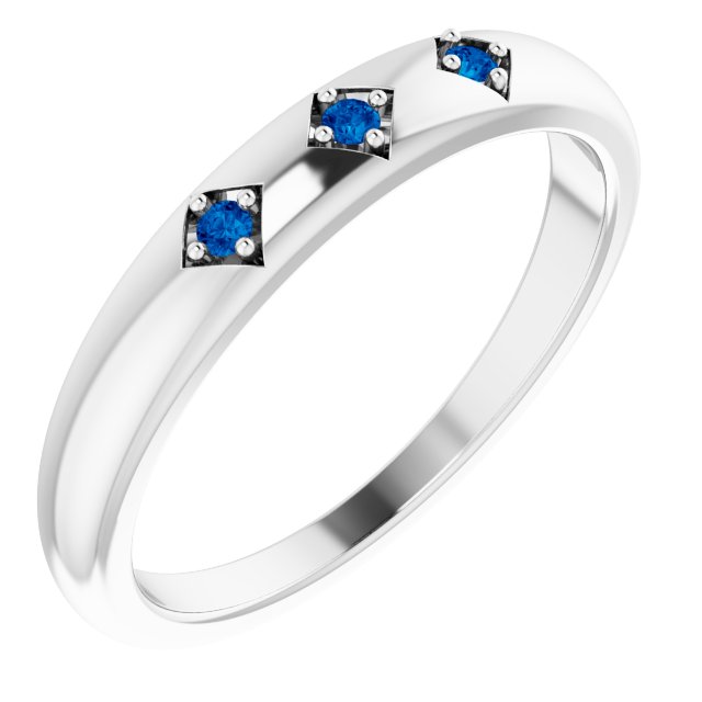 Platinum Round Natural Blue Sapphire Stackable Ring – 1.5mm Stones