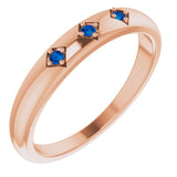 14K Gold Round Natural Blue Sapphire Stackable Ring – 1.5mm Stones - Rose Gold