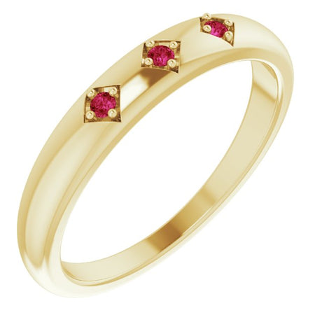 14K Gold Round Natural Ruby Stackable Ring – 1.5mm Stones - Yellow Gold