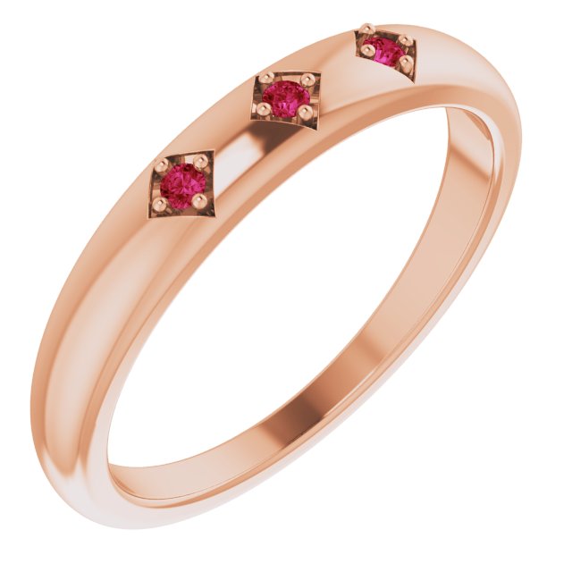 14K Gold Round Natural Ruby Stackable Ring – 1.5mm Stones - Rose Gold
