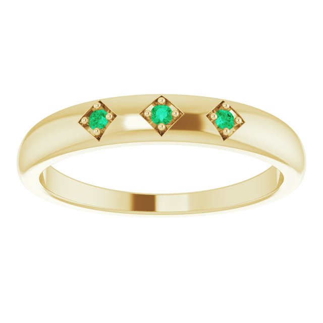 14K Gold Round Natural Emerald Stackable Ring – 1.5mm Stones - Yellow Gold - view 3