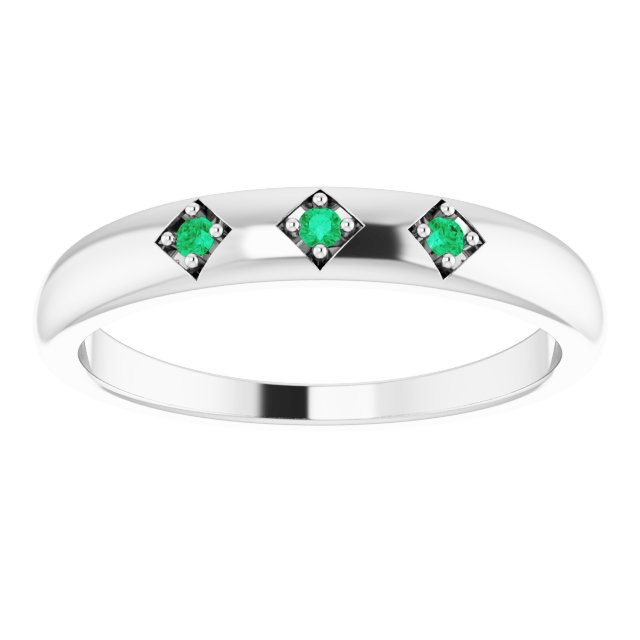 Platinum Round Natural Emerald Stackable Ring – 1.5mm Stones - view 3
