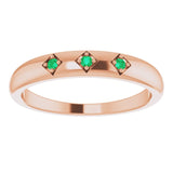 14K Gold Round Natural Emerald Stackable Ring – 1.5mm Stones - Rose Gold - view 3