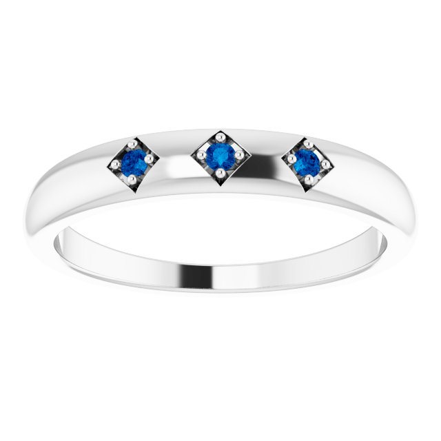 14K Gold Round Natural Blue Sapphire Stackable Ring – 1.5mm Stones - White Gold - view 3