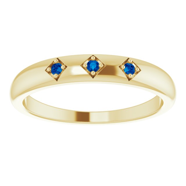 14K Gold Round Natural Blue Sapphire Stackable Ring – 1.5mm Stones - Yellow Gold - view 3