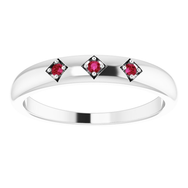 Platinum Round Natural Ruby Stackable Ring – 1.5mm Stones - view 3