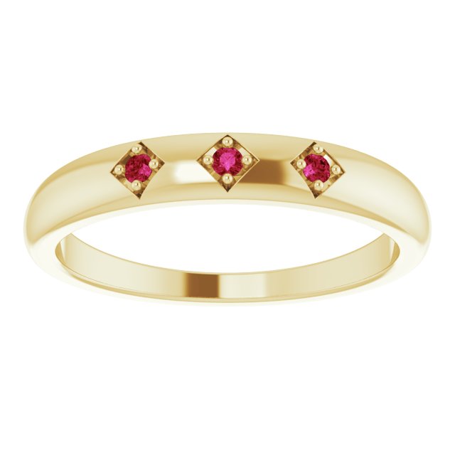 14K Gold Round Natural Ruby Stackable Ring – 1.5mm Stones - Yellow Gold - view 3