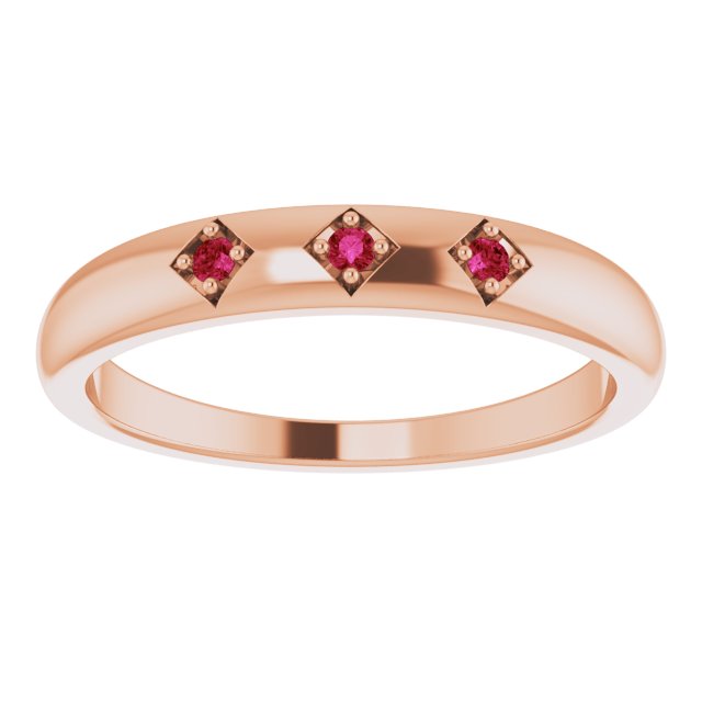 14K Gold Round Natural Ruby Stackable Ring – 1.5mm Stones - Rose Gold - view 3
