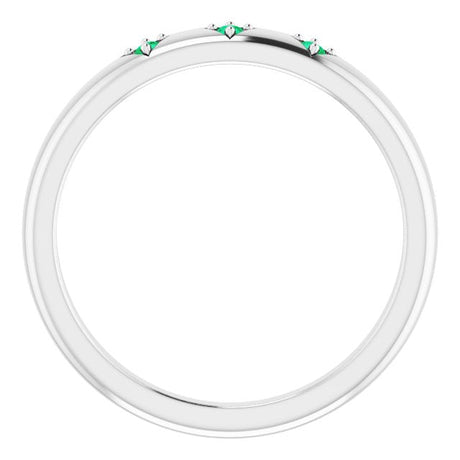 Platinum Round Natural Emerald Stackable Ring – 1.5mm Stones - view 2