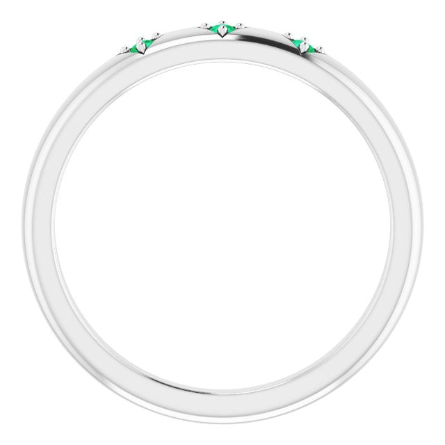 Platinum Round Natural Emerald Stackable Ring – 1.5mm Stones - view 2