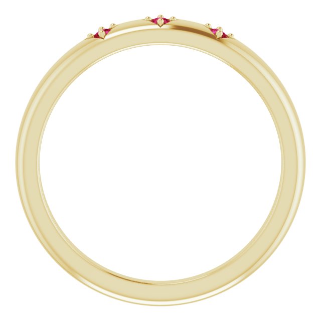 14K Gold Round Natural Ruby Stackable Ring – 1.5mm Stones - Yellow Gold - view 2