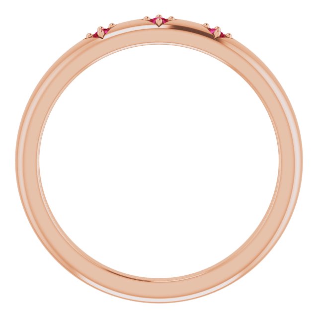 14K Gold Round Natural Ruby Stackable Ring – 1.5mm Stones - Rose Gold - view 2