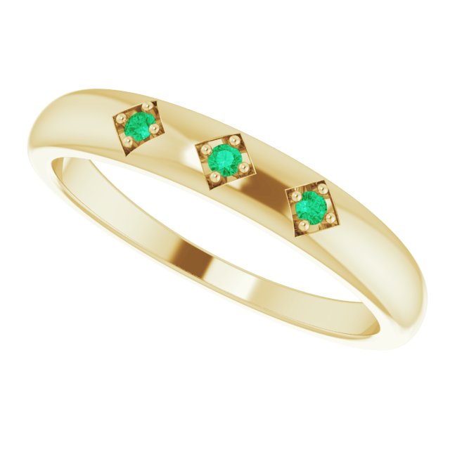 14K Gold Round Natural Emerald Stackable Ring – 1.5mm Stones - Yellow Gold - view 5
