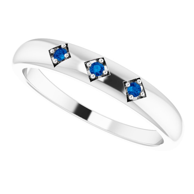 Platinum Round Natural Blue Sapphire Stackable Ring – 1.5mm Stones - view 5