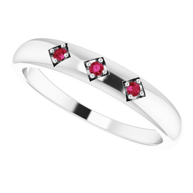 14K Gold Round Natural Ruby Stackable Ring – 1.5mm Stones - White Gold - view 5