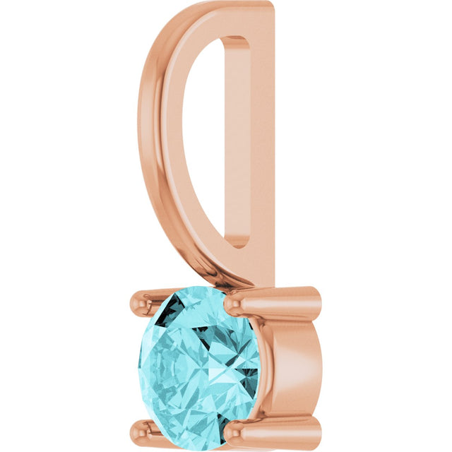 14K Gold Round Blue Zircon Solitaire Pendant - Rose Gold - view 5