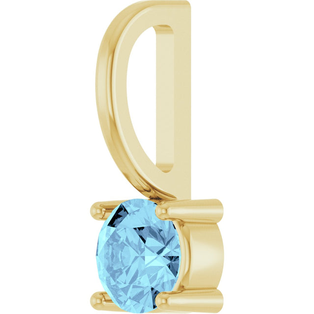 14K Gold Round Aquamarine Solitaire Pendant - Yellow Gold - view 5