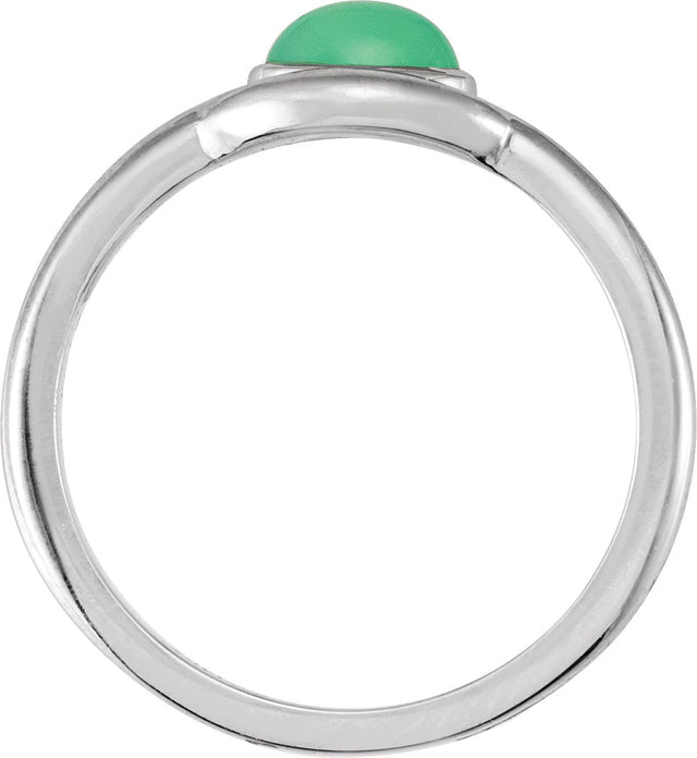 14K Gold Oval Natural Green Chrysoprase Bezel-Set Cabochon Ring - White Gold - view 2