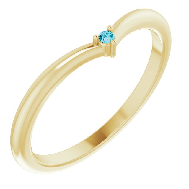 14K Gold Round Natural London Blue Topaz Stackable V Ring - Yellow Gold