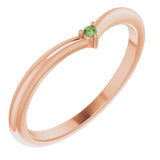 14K Gold Round Natural Green Tourmaline Stackable V Ring - Rose Gold