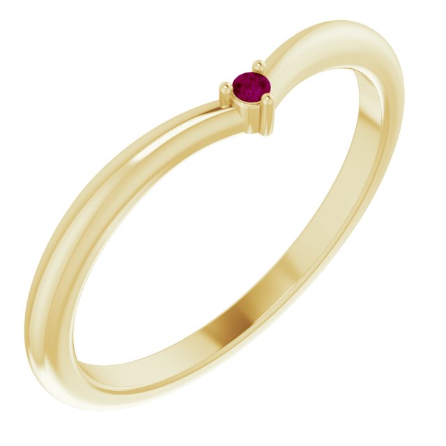 14K Gold Round Natural Rhodolite Garnet Stackable V Ring - Yellow Gold