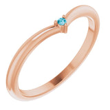 14K Gold Round Natural London Blue Topaz Stackable V Ring - Rose Gold