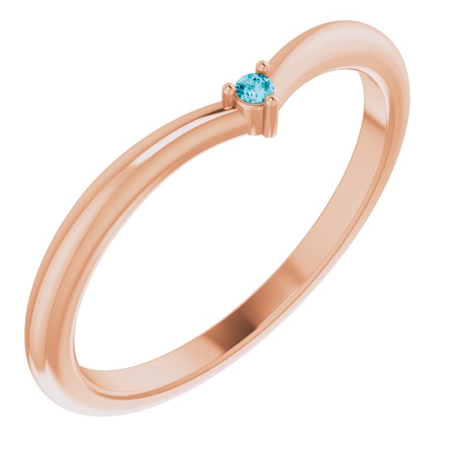 14K Gold Round Natural London Blue Topaz Stackable V Ring - Rose Gold