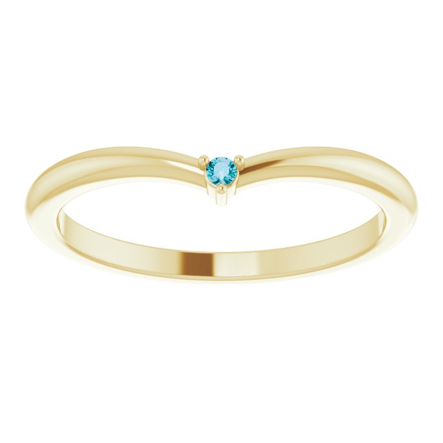 14K Gold Round Natural London Blue Topaz Stackable V Ring - Yellow Gold - view 3